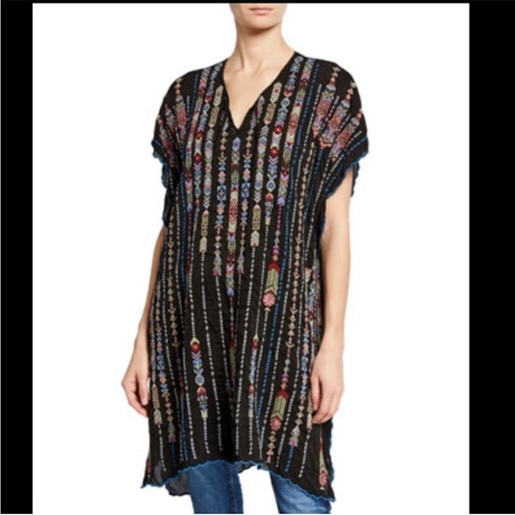Johnny Was Embroidered Georgette Poncho with Side Slits - Picture 2 of 11